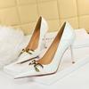 Fashion Luxury Design Women 10cm High Heels Metal Buckle Green Pumps Lady Plus Size Wedding Stiletto Heels Party Nude Replica Prom Shoes