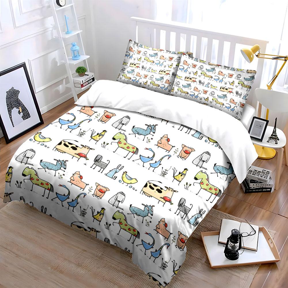 Multiple Sizes Cartoon Farm Animal Pattern Bedding Set 1 Duvet Cover 2 Pillowcases For Adult And Children Luxury Gift Full Size