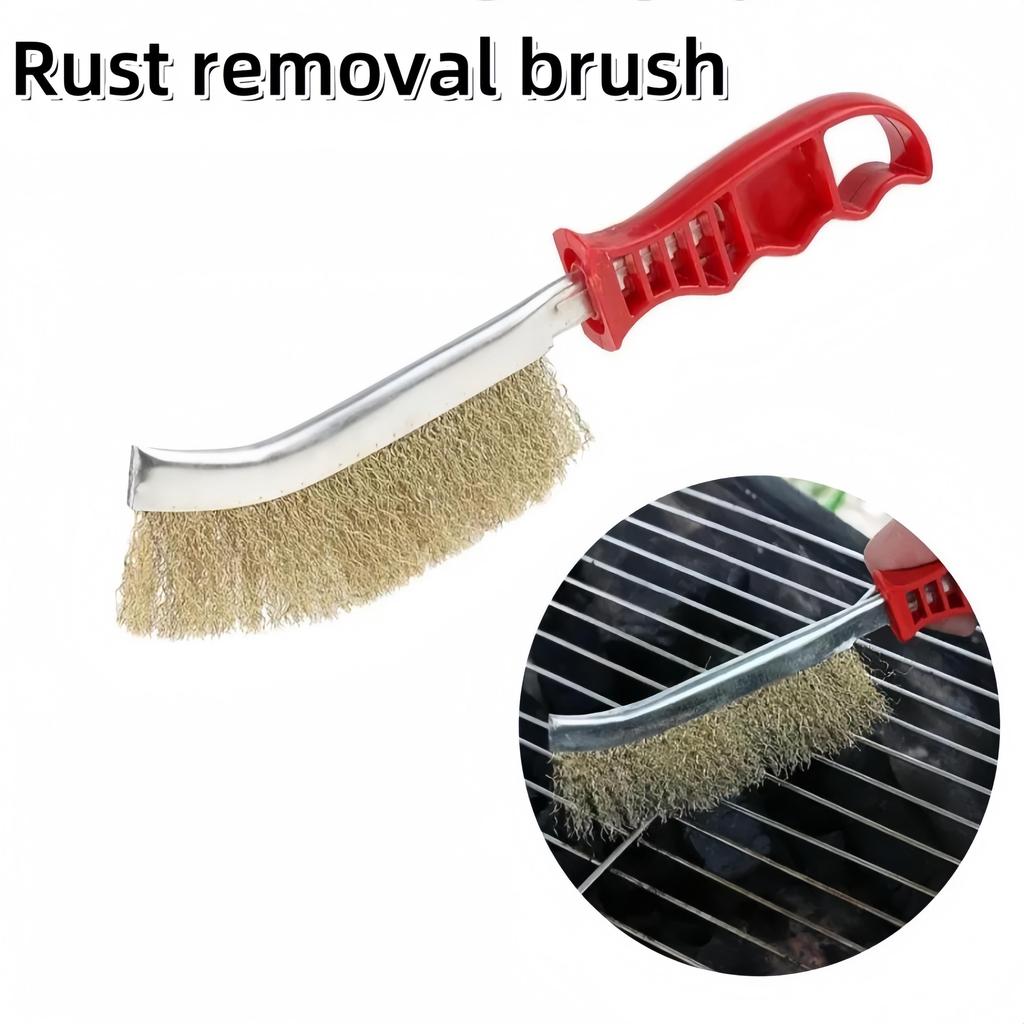 Long Handle Rust Removal Brush Cleaning Brush Grill Scrubber for BBQ Oven Gutter Metal Surface Cleaning Tool with Wooden Handle