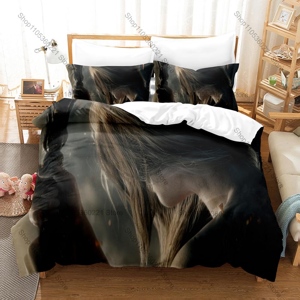 Cool Microfiber Black Gold Brown Medieval Dark Fantasy Gaming Bedding Set Duvet Cover + 2 Pillowcases All Season Use