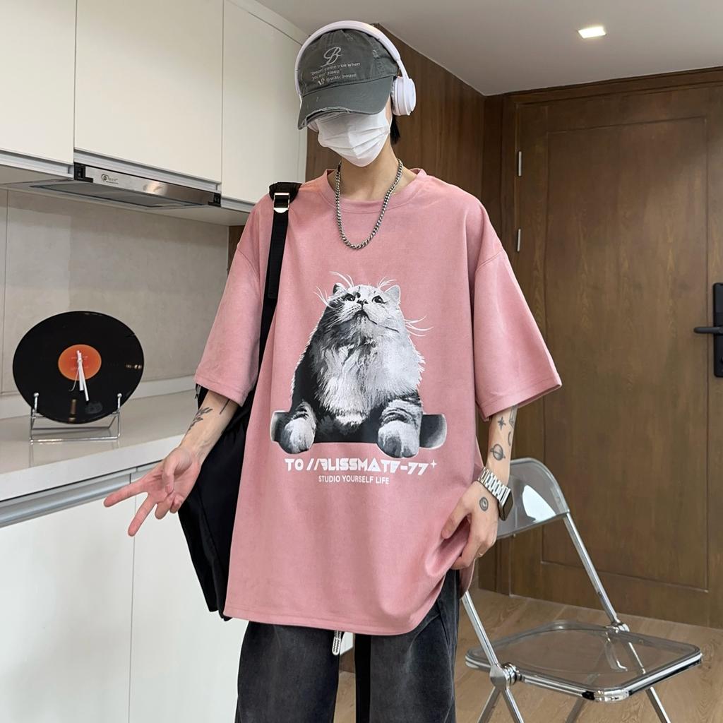 Cotton Short Sleeve t Men's T-shirt ins Trendy Hip-Hop Style Crew Neck Base Shirt Summer