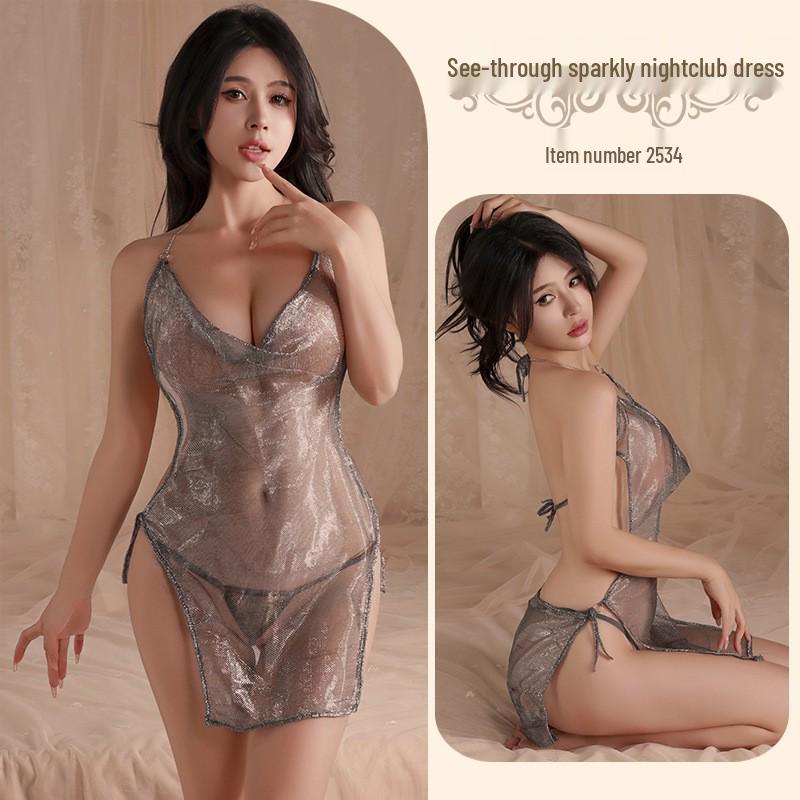 Alluring Lace Maid Set: Sheer Nightgown with Temptation Bust Enhancements