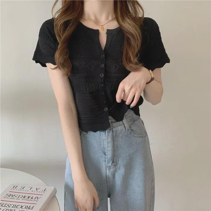 Women's Hollow Knit Cardigan - Short Sleeve, Mesh, Shawl Top, 2023 Spring/Summer Sunscreen Style