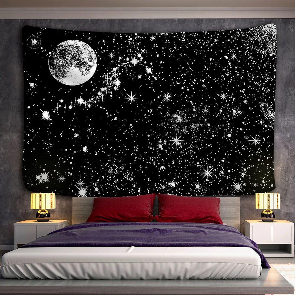 Black and white moon mandala tapestry 75x100