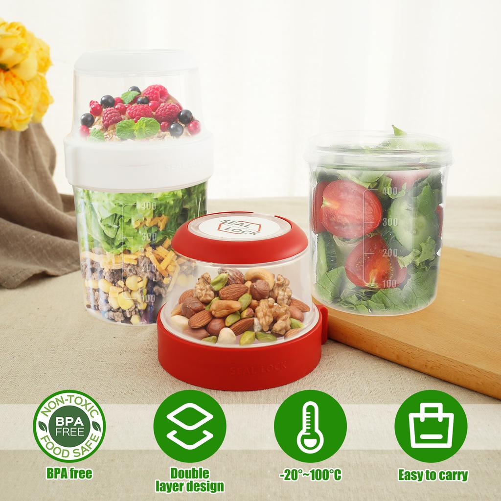 Salad Oatmeal Cup Breakfast On The Go Cups, Take And Go Yogurt Cereal Overnight Oats Snack Parfait Containers & Salad Dressing