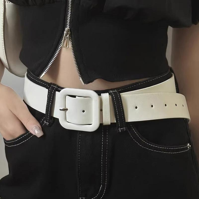 Wide PU Leather Women Belt Simple Pin Buckle Adjustable Wild Waistband Female Student Jeans Pant Decorative Hip Hop Y2K Straps