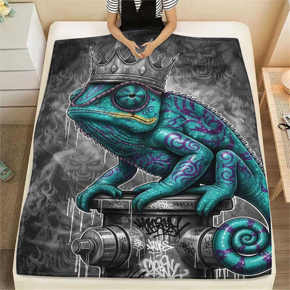 1Pc DemonReptiles Print Flannel Blanket, High quality Comfortable for All Seasons, Home Decor, Warmth and Comfort, Perfect for Christmas Gifts
