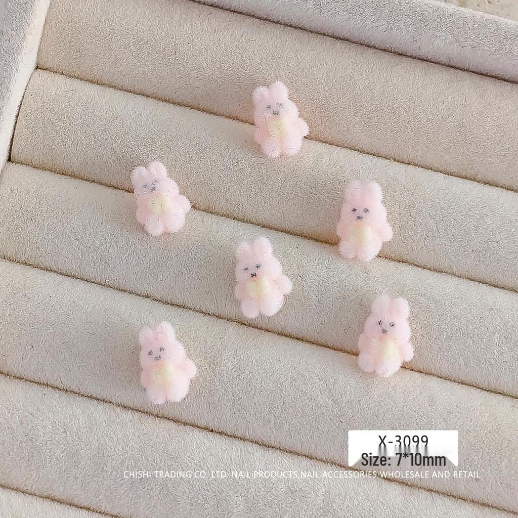 Little Panda Paw Bow Diy Flocking Resin Nail Art Decorations – Autumn/Winter Sweet Girl Style