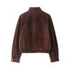 Womens Suede-Trimmed Pilot Jacket With Front Pocket Detail Classic Stand Collar Zipper 2025