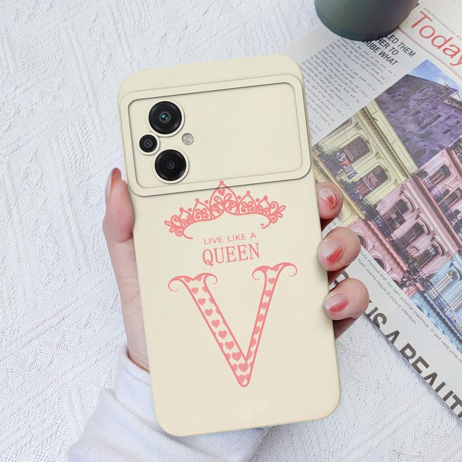 Case For Xiaomi Poco C40 C50 C55 F3 F4 F5 Pro M2 M3 Pro Luxury Phone Bag Crown Letters Soft Silicone Shockproof Matte Square Cover For Xiaomi Bumper
