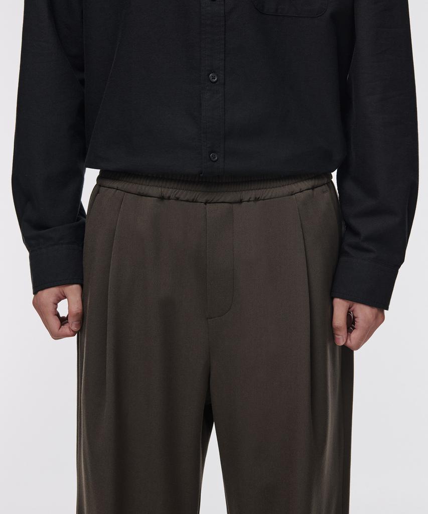 Musinsa Standard One-Pleat Wide Elastic Waist Slacks [Van Dyke Brown]