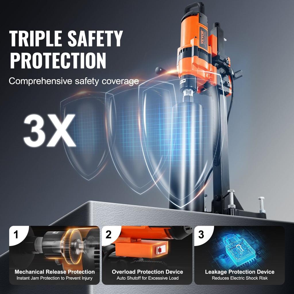 Core Drill Machine 0.8-11.8in Dia 3500W Diamond Core Drill Rig with Stand