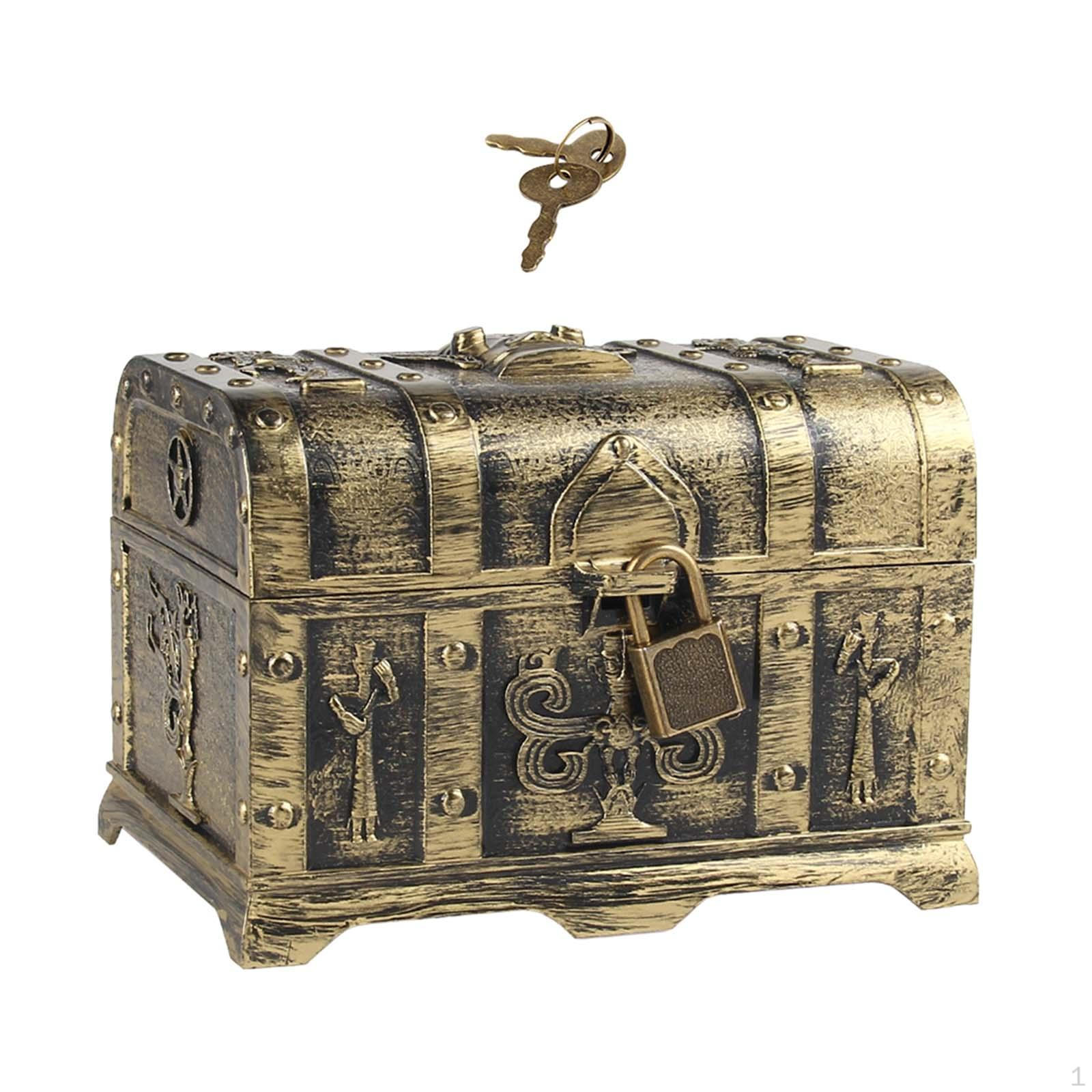 Пиратский сундук с сокровищами, приключенческая коробка с замком и ключом 14cmx10cmx9.5cm_Bronze