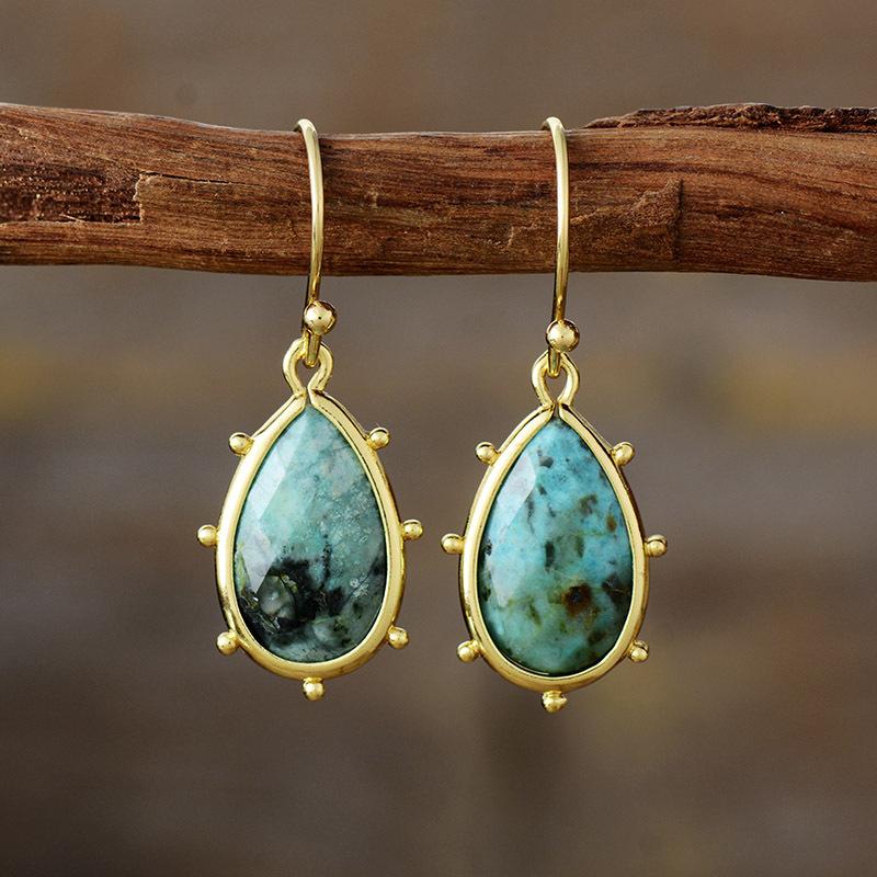 Niche high-end women s natural stone moonstone water drop earrings, earrings, jewelry, ethnic style earrings