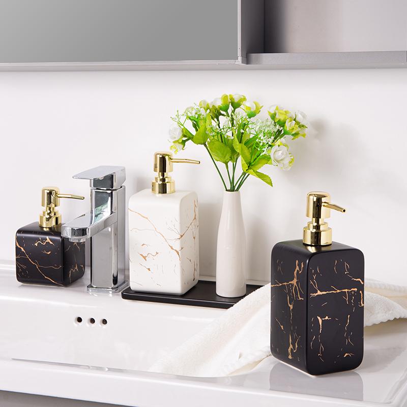 Modern Gold-plated Marbled Ceramic Lotion Bottle Shampoo Shower Gel Dispensing Empty Bottle Soap Dispenser Bathroom Accessories
