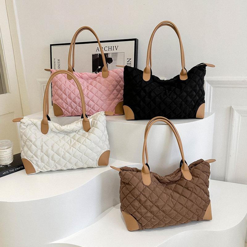 Embroidery Plaid Casual Tote Bags For Women Large Capacity Cotton Shoulder Bag Ladies Handbags For Commuting