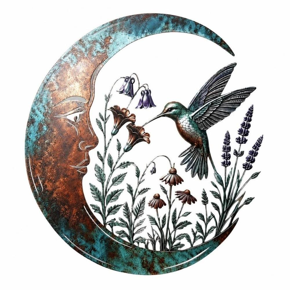 Rustic Dragonfly Moon Wall Decor Weatherproof Retro Dragonfly Wall Decor Elegance Aged Finish Metal Wall Art Patio Decor