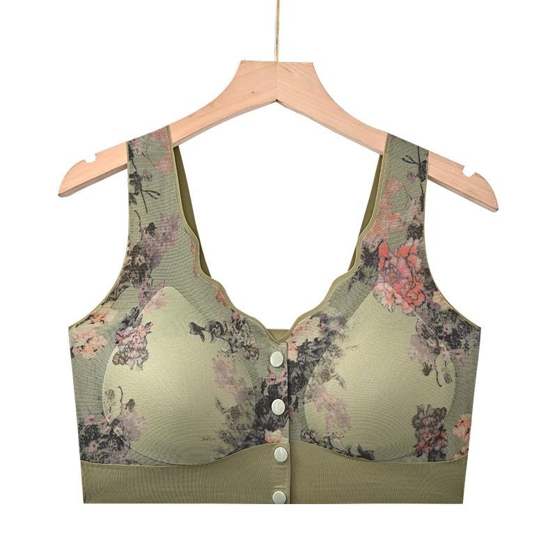 Women Front Closure Wirefree Ultra Thin Vest Bra For Middle Aged Women