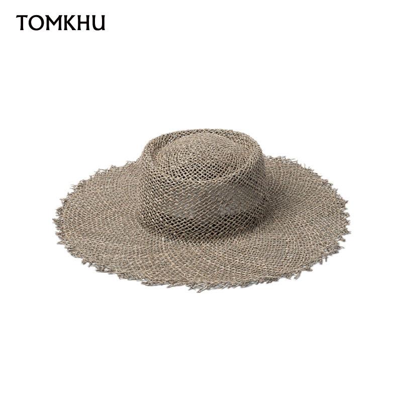 

New Women Fray Woven Seagrass Boater Hat Casual Sun Beach Caps Wide Brim Summer Hat Unisex Straw Hats for Kentucky Derby Travel