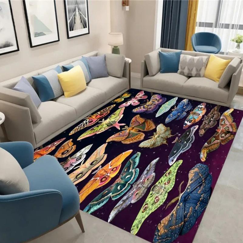 Mystic Green Luna Moth Rug Celestial Moon Star Botanical Floral Print Non-Slip Floor Carpet Boho Gothic Nature Home Decor Rug