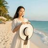 Lightweight Big Brimmed Straw Hat Breathable Woven Sun Cap Fashion Vacation Beach Cap  Outdoor