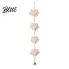Layered Color Tapestry Knotted Rope Wall Hanging with Bell Braided Triangles Geometric Tapestry Wooden Beads