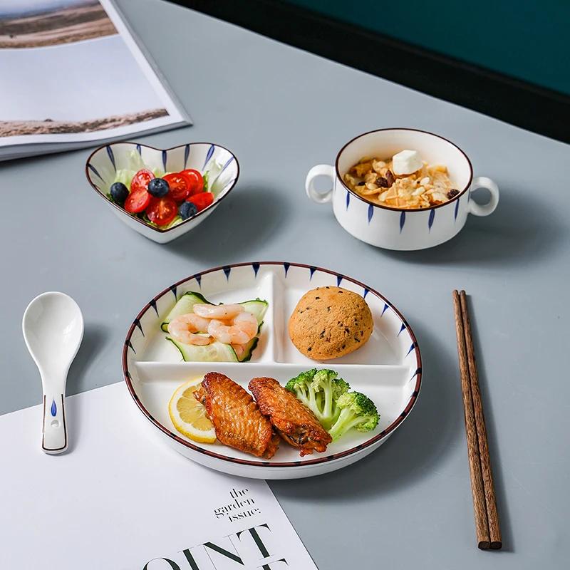 Divided Plate Family Children's Japanese Breakfast Weight Loss Quantitative Meal Plate Three Grid Divided Plates Dinner Plates