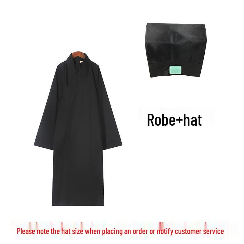 Taoist Long Robe with Slanted Placket, Three Purities Collar, Frog Buttons, Tai Chi Suit, Complete with Ten Direction Shoes and Zhuangzi Scarf