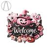 Durable Door Sign for Porch Halloween Pumpkin Ghost Wooden Welcome Hanger Sign, Cute Wall Ornament with Bell Front Hanging Rope, Decor Indoor Outdoor