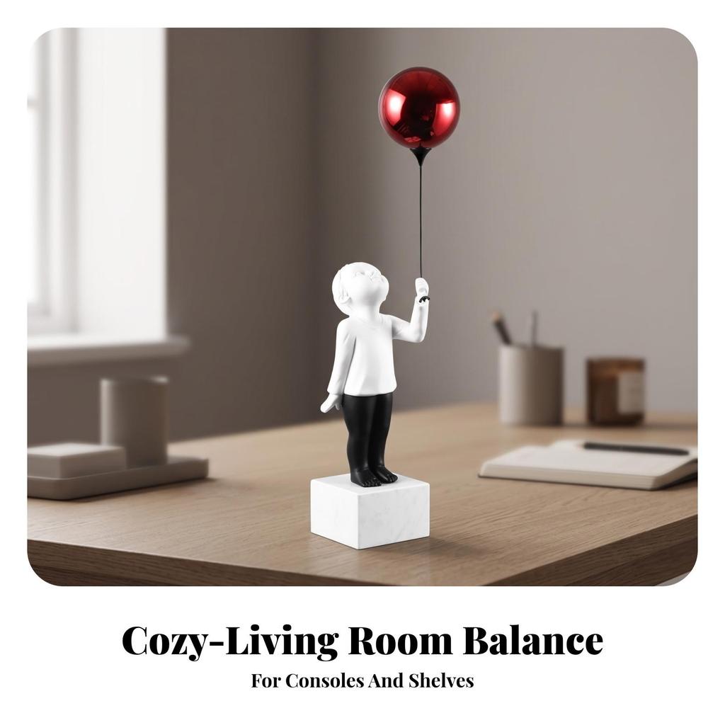 Boy Figurine with Balloon Nordic Style Ornament Minimalist for Entryway, Cabinet