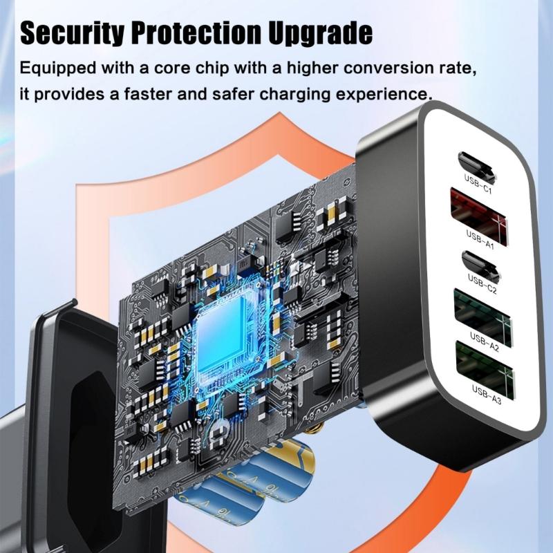 MultiPort PD65W Fast Charger Block 5V3A Power Delivery Compactly Wall Charging Plugs With 2 USB C 3 USB A Ports