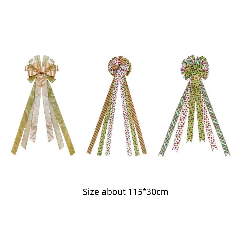 Large Green Bow Christmas Tree Topper Bow Wreath Linen Bowknot Decorations Ornaments