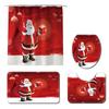 Santa  Printing Shower Curtain Non-Slip Rug Toilet Lid Cover Bath Mat for Bathroom Decor
