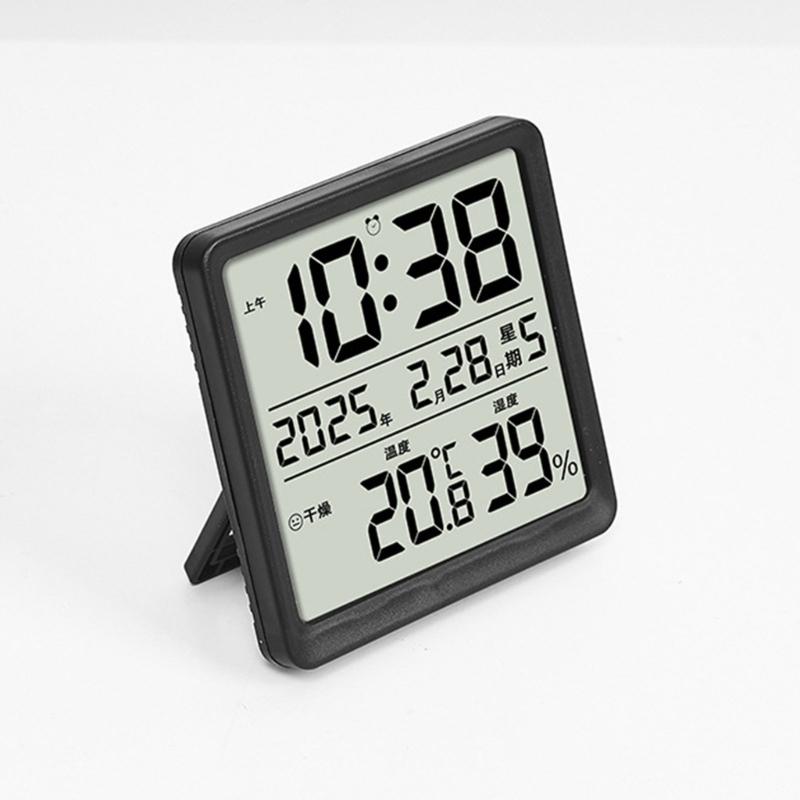 Magnetic Digital Alarm Clock with Date Time Temperature Humidity LCD Display Battery Operated for Modern Home Decors
