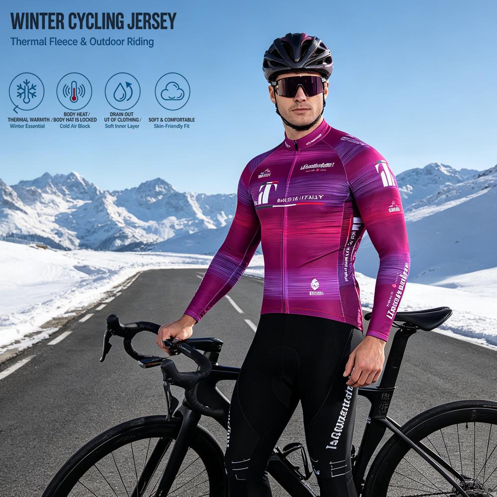Bike Suit Tour De Italia Giro Winter Thermal Fleece Long Sleeve Cycling Jersey Set Bib Pants Ropa Ciclismo Bicycle Clothing MTB