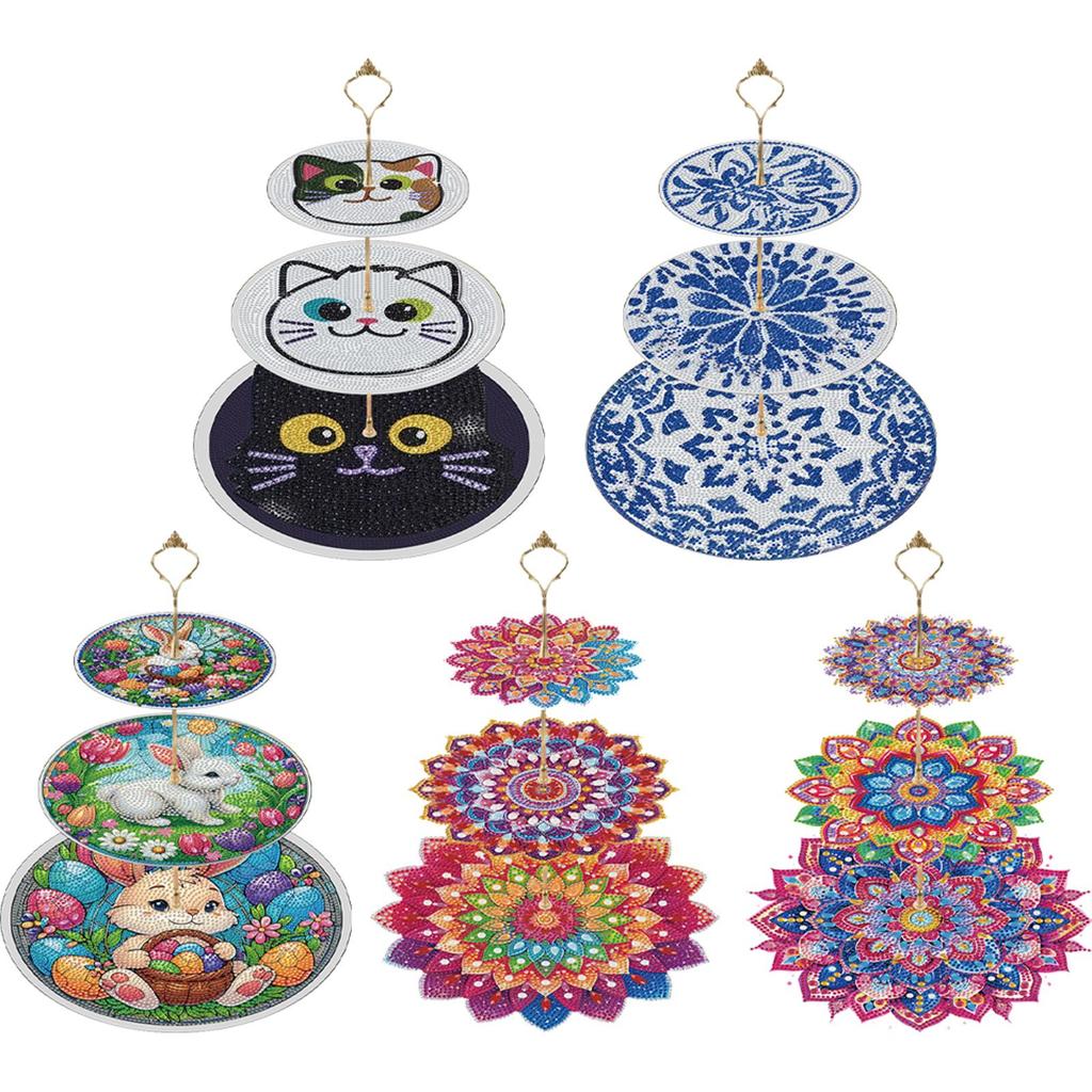 3 Tier Acrylic Diamond Cupcake Stand Tower DIY Diamond Painting Dessert Tray Kit Diamond Art Painting Cake Stand for Tea Party