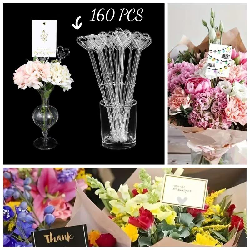 160/240pcs Plastic Heart-Shaped Flower Card Holders Clear Elegant Tabletop Display Stands for Card Photo Citrus Flowers Weddings