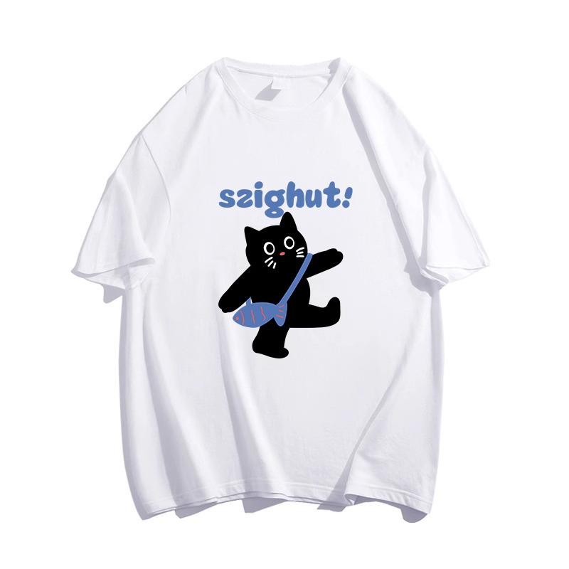 

2025 Женская футболка свободного кроя из хлопка в стиле ретро с принтом - короткий рукав, модный летний топ M