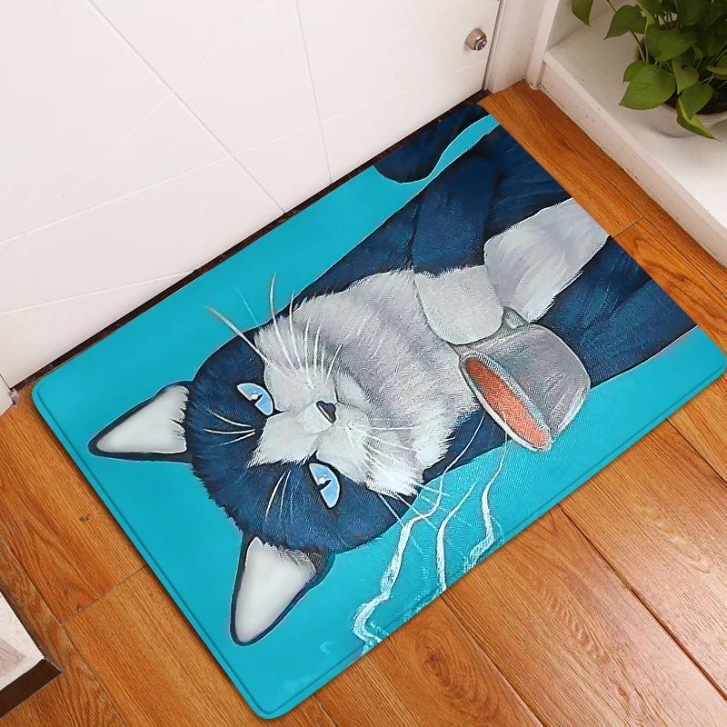 Cute Cat Animals Pattern Anti-Slip Carpet Bath Kitchen Super Absorbent Door Mats Non Slip Area Rugs for Home Living Room Decor