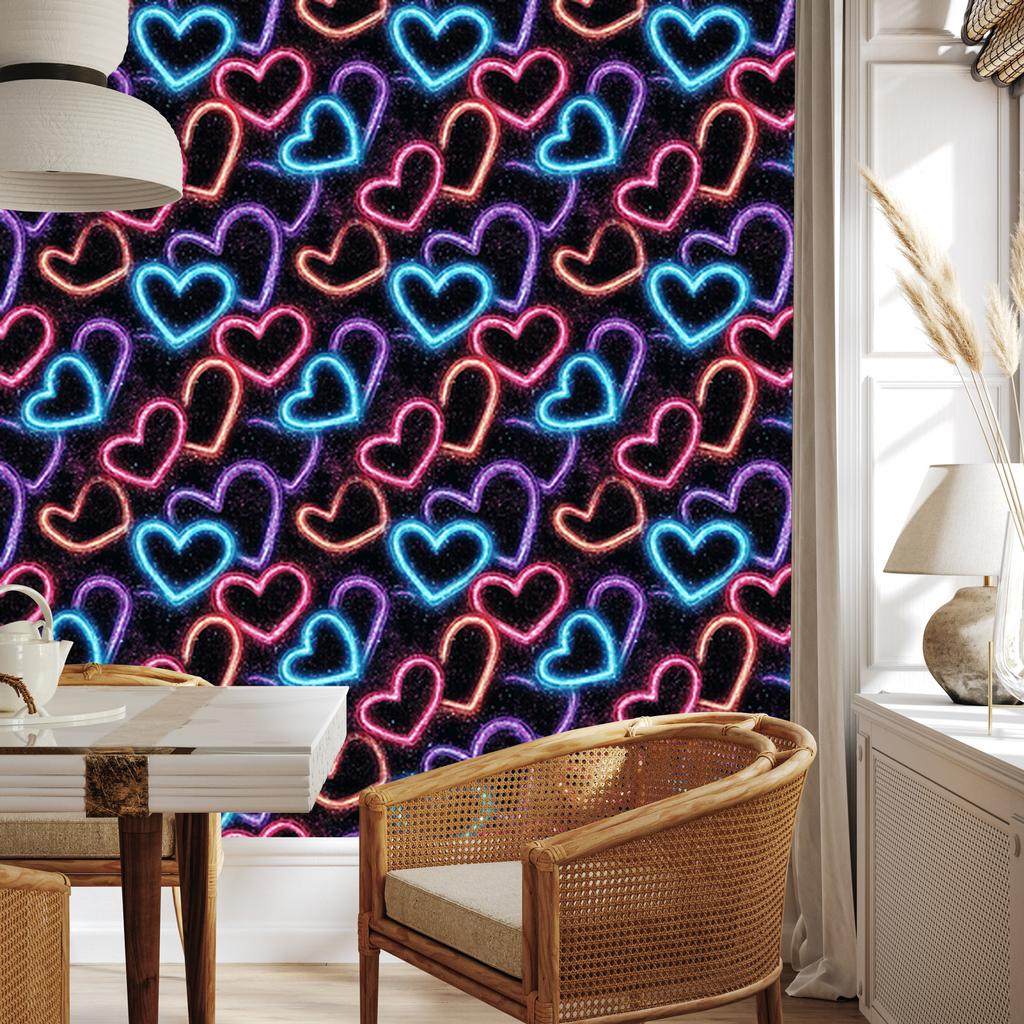 Neon Glitter Hearts Wallpaper Black and Burgundy 50x1000