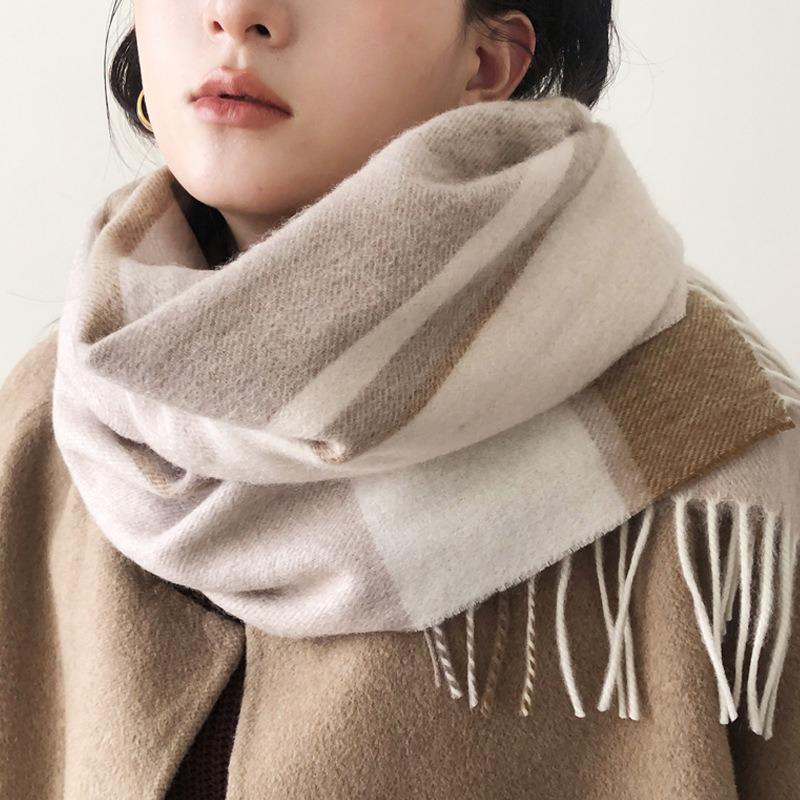 Autumn and Winter Warm Pure Wool Plaid Scarf Female British Long Fringed Scarf Couple Warm Cashmere Scarf