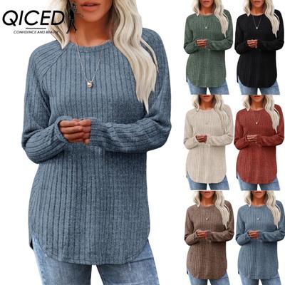 Women's Fashion Casual Solid Color Print Long Sleeve O Neck Blouses & Shirts