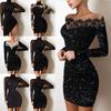 Women's Fashion Spring Fall Solid Color Print Long Sleeve V-Neck High Waist Casual Dresses