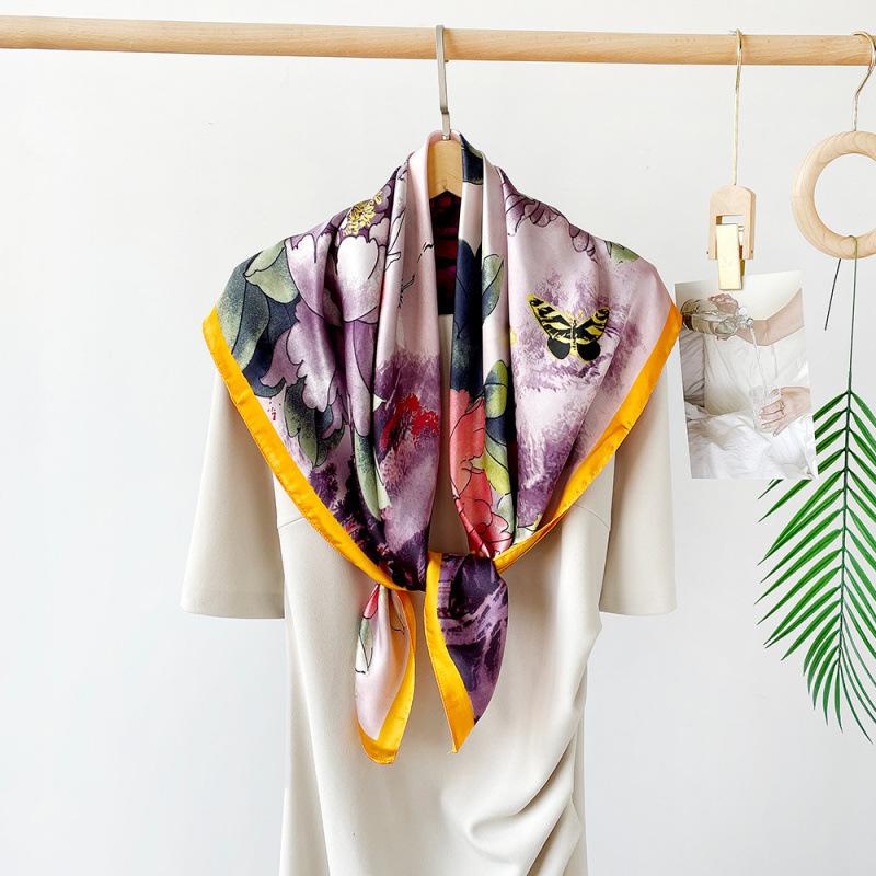 Seidenschal für Damen Frühling und Sommer Neu Satin Bedruckt Imitation Seidenschal Großes Quadratisches Tuch Temperament Schal Kopftuch