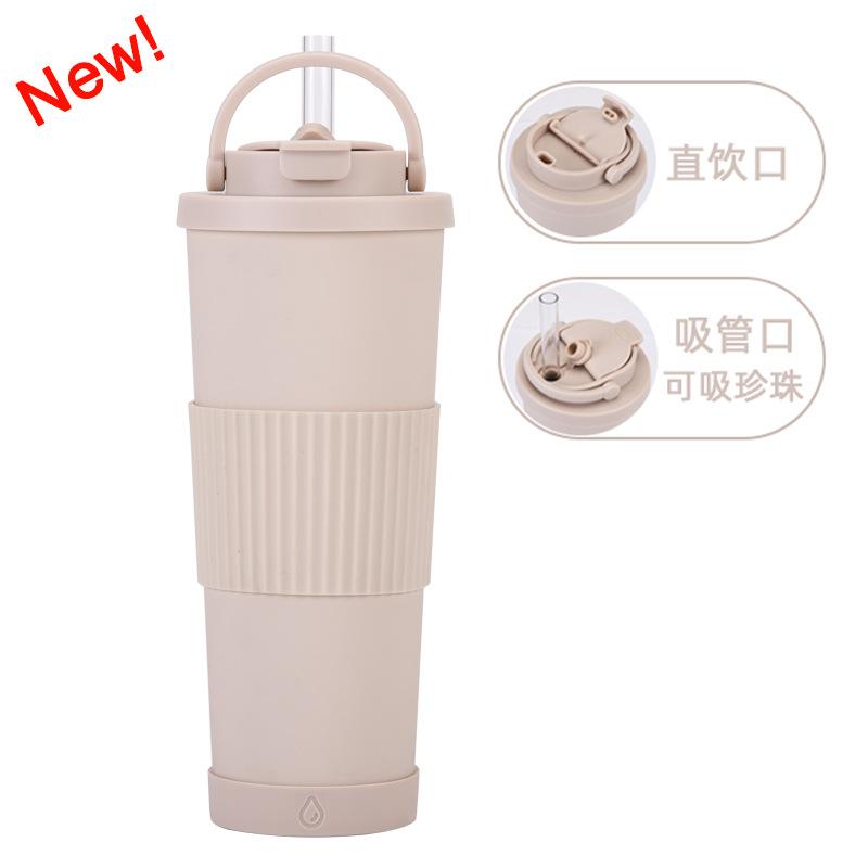 830Ml Large-Capacity Thermos Cup, Convenient Handle, One Cover, Double Drink Belt, Waist Cover, Water Cup, Large Hole Straw, Water Cup