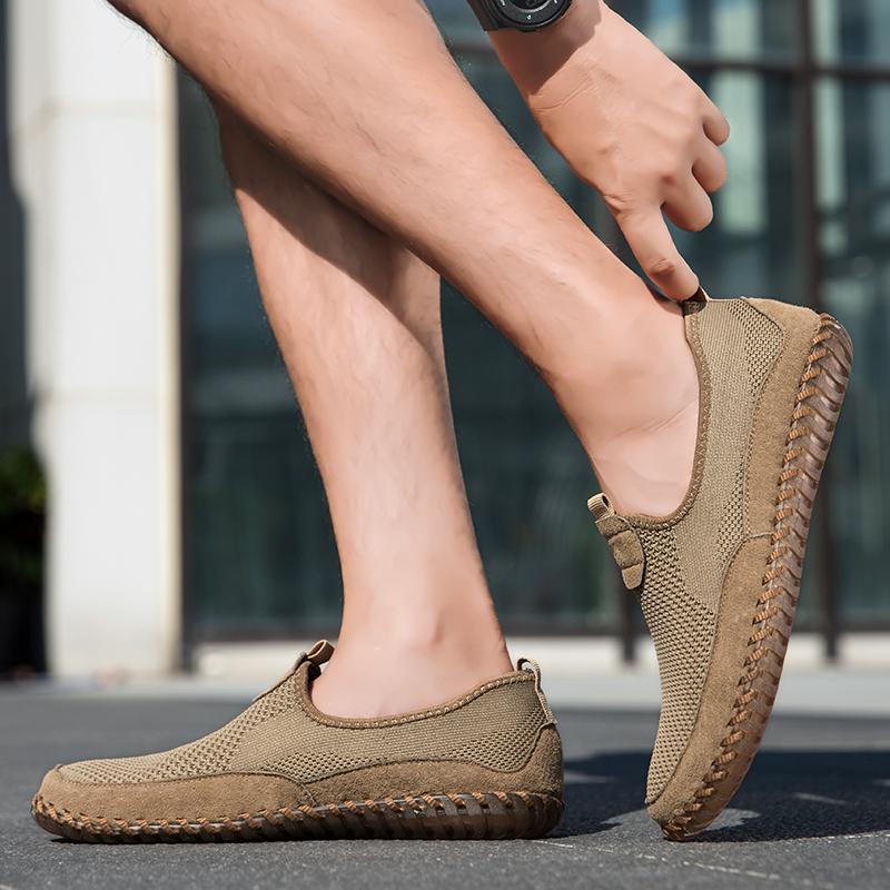 Fashion Men Comfortable And Casual Loafers Breathable Knitted Fabric Anti-Slip Outdoor Walking Shoe Soft-Soled Lightweight Driving Shoes