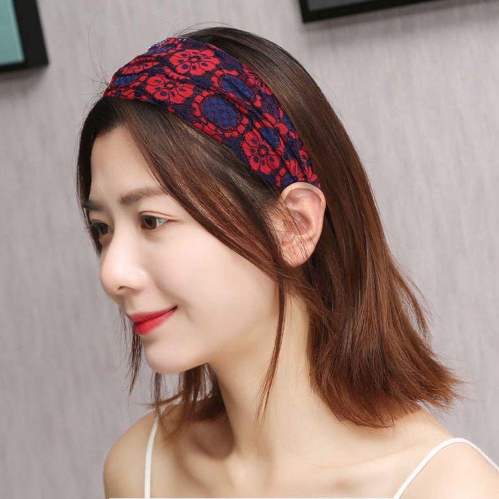 Hair Hoop Lace Hairbands Hollow Wide Side Head Wrap Fashion Mesh Flower Headband  Daily