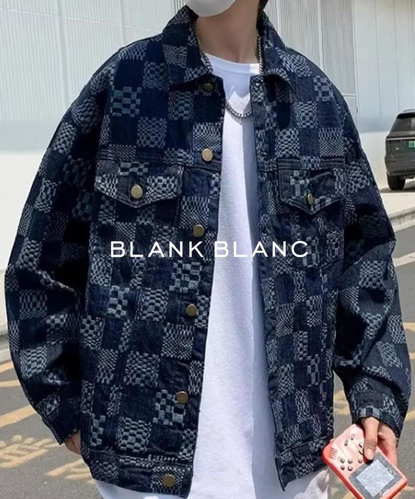 G Jean Blouson Plaid Pattern Denim Outerwear With Collar Pocket Plaid Pattern Street Autumn Winter Spring Winter Street Style Harajuku Casual Student