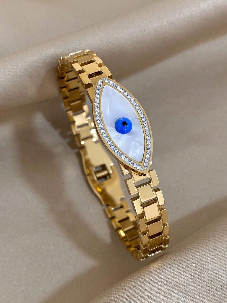 1pc Eye Stainless Steel Bracelet For Women Girls Stylish Turkish Eyes Bracelet Rhinestone Cuff Bangles Jewelry
