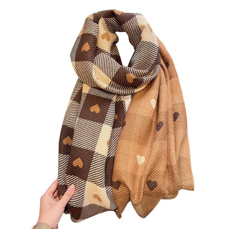 New Style Imitation Cashmere Scarf for Women Douyin Live Plaid Versatile Love Decoration Thickened Tassel Scarf Warm Shawl